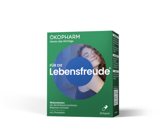 Sie sehen eine Packung Ökopharm® Wirkkombination für die Lebensfreude Kapseln 60ST, Produktbild: 01 Ökopharm® Wirkkombination für die Lebensfreude Kapseln 60ST, A-Nr.: 3052049 - 01