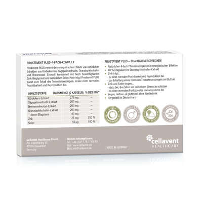 Sie sehen eine Packung Prostata Kapseln – Pflanzenkomplex aus Kürbiskern, Sägepalme, Brennnessel und Granatapfel – 60 Stück, Produktbild: 05 Prostata Kapseln – Pflanzenkomplex aus Kürbiskern, Sägepalme, Brennnessel und Granatapfel – 60 Stück, A-Nr.: 5895823 - 05