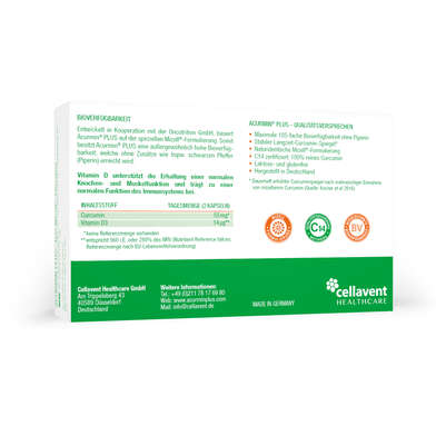 Sie sehen eine Packung Mizell Kurkuma Kapseln – 185x höhere Bioverfügbarkeit – mit Vitamin D3, Produktbild: 05 Mizell Kurkuma Kapseln – 185x höhere Bioverfügbarkeit – mit Vitamin D3, A-Nr.: 4753877 - 05