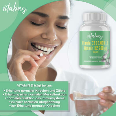 Vitabay Vitamin D3 Depot 10.000 I.E. + Vitamin K2 200 mcg Tabletten, A-Nr.: 5878500 - 06