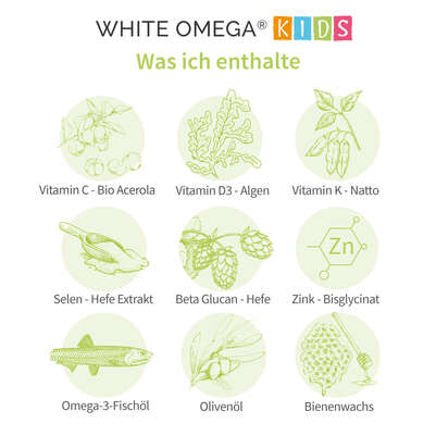 Sie sehen eine Packung Vitamine für Kinder – für das Immunsystem – zuckerfrei – Omega-3, Vitamin C, D3+K2, Selen, Zink – 90 Mini-Kapseln (1 Monat), Produktbild: 04 Vitamine für Kinder – für das Immunsystem – zuckerfrei – Omega-3, Vitamin C, D3+K2, Selen, Zink – 90 Mini-Kapseln (1 Monat), A-Nr.: 5614184 - 04
