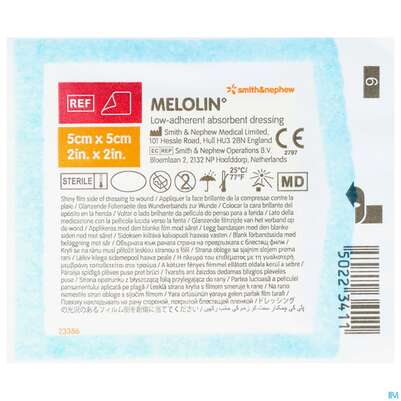 Sie sehen eine Packung Wundauflagen Melolin Nichthaftend Steril 5x 5cm 1st, Produktbild: 01 Wundauflagen Melolin Nichthaftend Steril 5x 5cm 1st, A-Nr.: 0188423 - 01