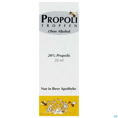 Sie sehen eine Packung Propolis Tropfen 20% Ohne Alkohol 20ml, Produktbild: 01 Propolis Tropfen 20% Ohne Alkohol 20ml, A-Nr.: 1751211 - 01