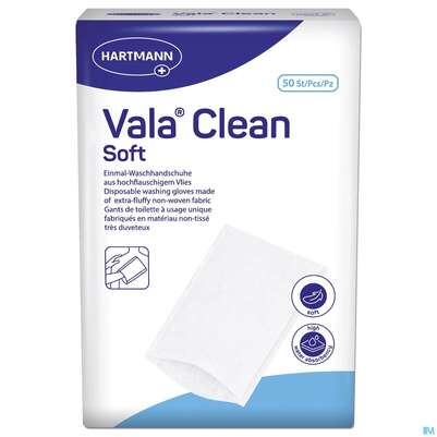Sie sehen eine Packung Waschhandschuhe Valaclean Soft 50st, Produktbild: 02 Waschhandschuhe Valaclean Soft 50st, A-Nr.: 2304738 - 02