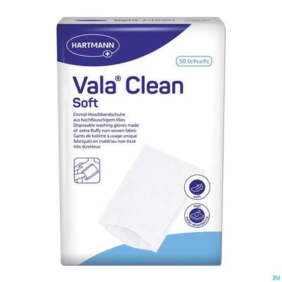 Sie sehen eine Packung Waschhandschuhe Valaclean Soft 50st, Produktbild: 03 Waschhandschuhe Valaclean Soft 50st, A-Nr.: 2304738 - 03