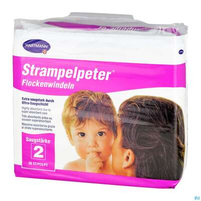 Sie sehen eine Packung Inkontinenz Strampelpeter Flockenwindeln Staerke 2 56st, Produktbild: 02 Inkontinenz Strampelpeter Flockenwindeln Staerke 2 56st, A-Nr.: 2307547 - 02