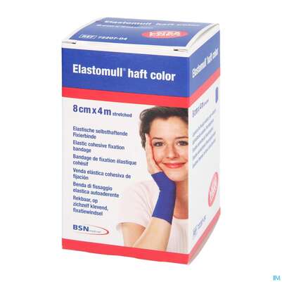 Sie sehen eine Packung Elastische Binden Elastomull/haft/color Blau 4mx 8cm 1st, Produktbild: 02 Elastische Binden Elastomull/haft/color Blau 4mx 8cm 1st, A-Nr.: 5427097 - 02