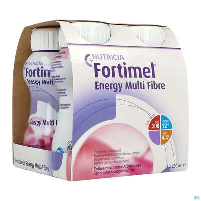 Sie sehen eine Packung Fortimel/multifibre 1,5kcal 200ml Flasche Erdbeer 4st, Produktbild: 02 Fortimel/multifibre 1,5kcal 200ml Flasche Erdbeer 4st, A-Nr.: 3237671 - 02