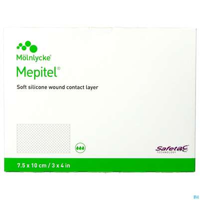 Sie sehen eine Packung Netzauflagen Mepitel Silikon Steril 5x7,5cm 10st, Produktbild: 01 Netzauflagen Mepitel Silikon Steril 5x7,5cm 10st, A-Nr.: 1519514 - 01