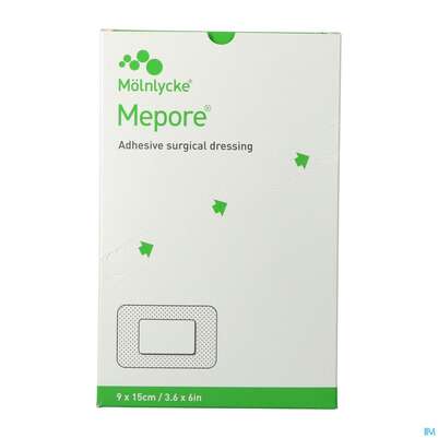 Sie sehen eine Packung Wundverband Mepore Steril 9x 15cm 50st, Produktbild: 01 Wundverband Mepore Steril 9x 15cm 50st, A-Nr.: 1652182 - 01