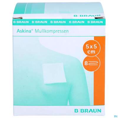 Sie sehen eine Packung Mullkompressen Askina 8fach Steril 5x 5cm 25x2 50st, Produktbild: 01 Mullkompressen Askina 8fach Steril 5x 5cm 25x2 50st, A-Nr.: 1778948 - 01