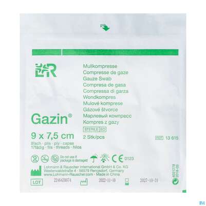 Mullkompressen Gazin Baumw.17faedig Steril 8fach 9x 7,5cm 2st, A-Nr.: 2570061 - 02