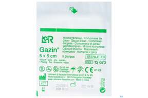 Mullkompressen Gazin Baumw.17faedig Steril 16fach 5x 5cm 5st, A-Nr.: 2570090 - 01