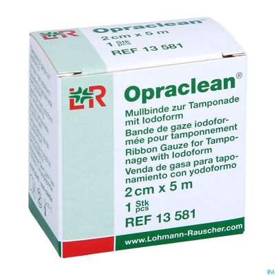 Sie sehen eine Packung Mullbinden Opraclean +jodoform 5mx 2cm 1st, Produktbild: 03 Mullbinden Opraclean +jodoform 5mx 2cm 1st, A-Nr.: 3610070 - 03