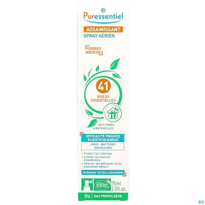 Sie sehen eine Packung Puressentiel Luftreiniger Raumspray +41 Aetherischen Oelen 75ml, Produktbild: 02 Puressentiel Luftreiniger Raumspray +41 Aetherischen Oelen 75ml, A-Nr.: 5233281 - 02