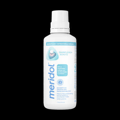Sie sehen eine Packung meridol® Zahnfleischschutz Mundspülung 400ml, Produktbild: 01 meridol® Zahnfleischschutz Mundspülung 400ml, A-Nr.: 1759572 - 01