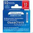 Sie sehen eine Packung Diagnostika U.zubehoer Testamed Advance Blutzuckerteststreifen +10 Lanzetten 50st, Produktbild: 01 Diagnostika U.zubehoer Testamed Advance Blutzuckerteststreifen +10 Lanzetten 50st, A-Nr.: 5441157 - 01