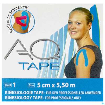 Sie sehen eine Packung Tape Aq Kinesiologie 5,5mx 5cm Rolle Blau 1st, Produktbild: 01 Tape Aq Kinesiologie 5,5mx 5cm Rolle Blau 1st, A-Nr.: 3592490 - 01