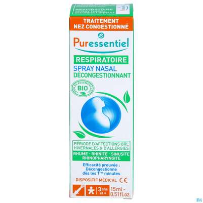 Sie sehen eine Packung Nasenspray Puressentiel Atemweg Hypertonisch 15ml, Produktbild: 01 Nasenspray Puressentiel Atemweg Hypertonisch 15ml, A-Nr.: 4876775 - 01
