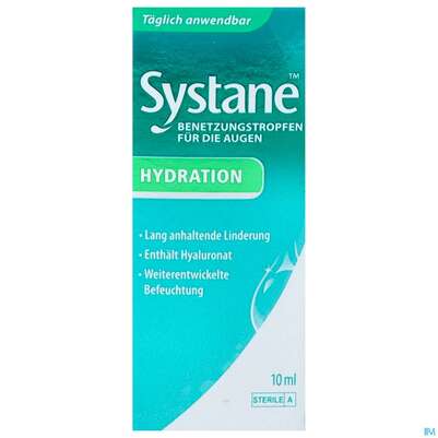 Sie sehen eine Packung Augentropfen Systane/benetzungstropfen Hydration 10ml, Produktbild: 01 Augentropfen Systane/benetzungstropfen Hydration 10ml, A-Nr.: 4339563 - 01