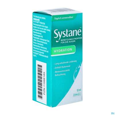 Sie sehen eine Packung Augentropfen Systane/benetzungstropfen Hydration 10ml, Produktbild: 02 Augentropfen Systane/benetzungstropfen Hydration 10ml, A-Nr.: 4339563 - 02