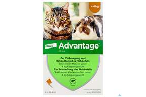 Advantage lösung Z Auftragen Auf D.haut F Katzen U Zierkaninchen 40mg Kl.0,4ml Bis 4kg 4st, A-Nr.: 4472285 - 01