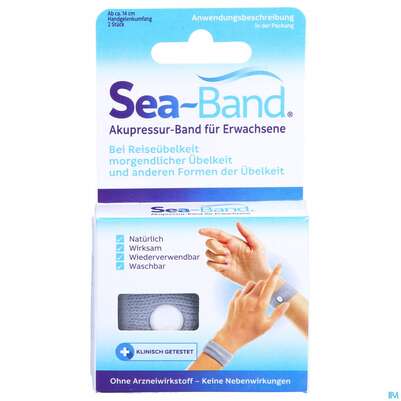 Sie sehen eine Packung Akupressurband Sea Band Pharmag Fuer Erwachsene Grau 2st, Produktbild: 01 Akupressurband Sea Band Pharmag Fuer Erwachsene Grau 2st, A-Nr.: 5682731 - 01