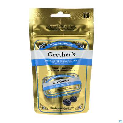 Grethers Pastillen Zuckerfrei Blackcurrant Beutel 110g, A-Nr.: 5855350 - 02