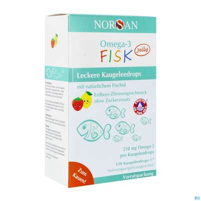 Omega -3 Norsan/fisk Kids Jelly Kaugelee Drop Erdbeerzitronevorra 120st, A-Nr.: 5820682 - 02