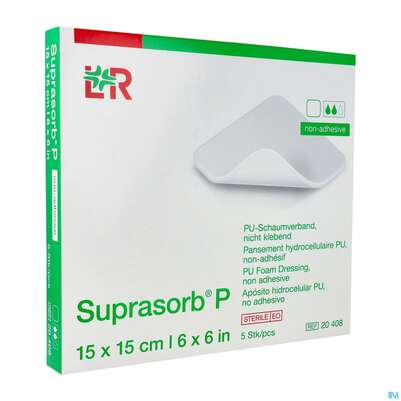 Sie sehen eine Packung Schaumverband Pu-suprasorb Steril P Nichtklebend 15x 15cm 5st, Produktbild: 02 Schaumverband Pu-suprasorb Steril P Nichtklebend 15x 15cm 5st, A-Nr.: 2575584 - 02