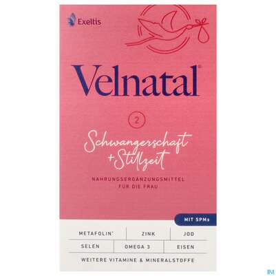 Sie sehen eine Packung Velnatal Kapseln Schwangerschaft +stillzeit 90st, Produktbild: 01 Velnatal Kapseln Schwangerschaft +stillzeit 90st, A-Nr.: 5754465 - 01