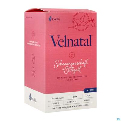 Sie sehen eine Packung Velnatal Kapseln Schwangerschaft +stillzeit 90st, Produktbild: 02 Velnatal Kapseln Schwangerschaft +stillzeit 90st, A-Nr.: 5754465 - 02