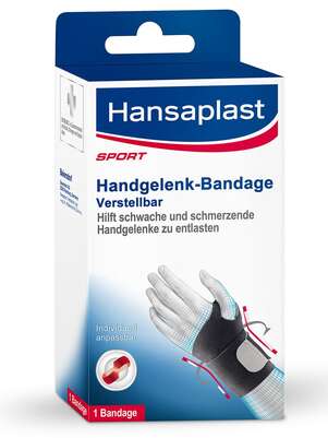 Sie sehen eine Packung Hansaplast Handgelenk-Bandage, Produktbild: 01 Hansaplast Handgelenk-Bandage, A-Nr.: 3828722 - 01