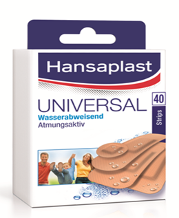 Sie sehen eine Packung Hansaplast Universal wasserabweisend Strips, Produktbild: 01 Hansaplast Universal wasserabweisend Strips, A-Nr.: 2404836 - 01