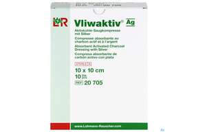 Wundverband Vliwaktiv/ag Aktivkohle Saugkompresse +silber 10x 10cm 10st, A-Nr.: 3073399 - 01