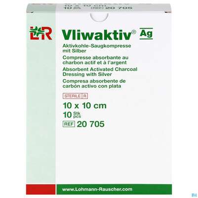 Wundverband Vliwaktiv/ag Aktivkohle Saugkompresse +silber 10x 10cm 10st, A-Nr.: 3073399 - 01