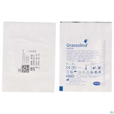 Sie sehen eine Packung Kompressen Grassolind Neutral Salbenkompresse Steril 5x 5cm 10st, Produktbild: 05 Kompressen Grassolind Neutral Salbenkompresse Steril 5x 5cm 10st, A-Nr.: 2368193 - 05