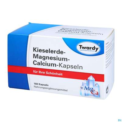 Sie sehen eine Packung Kieselerde +calcium+magnesium Kapseln-twardy 160st, Produktbild: 02 Kieselerde +calcium+magnesium Kapseln-twardy 160st, A-Nr.: 1574401 - 02
