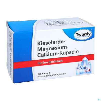 Sie sehen eine Packung Kieselerde +calcium+magnesium Kapseln-twardy 160st, Produktbild: 03 Kieselerde +calcium+magnesium Kapseln-twardy 160st, A-Nr.: 1574401 - 03