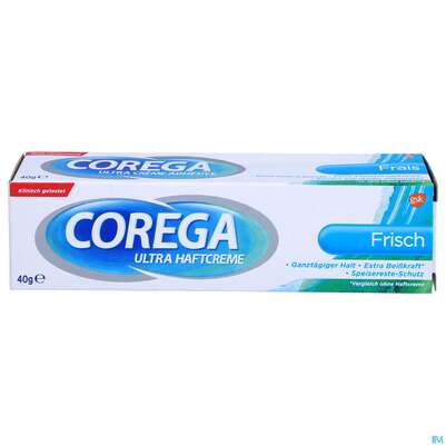 Sie sehen eine Packung Corega Ultra Haftcreme Starker Halt +frische 40g, Produktbild: 01 Corega Ultra Haftcreme Starker Halt +frische 40g, A-Nr.: 0155116 - 01