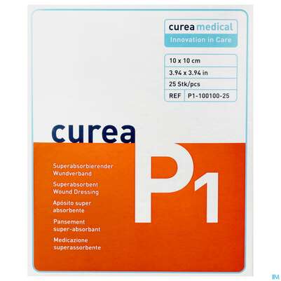 Sie sehen eine Packung Wundauflagen Curea P1 10x 10cm 25st, Produktbild: 01 Wundauflagen Curea P1 10x 10cm 25st, A-Nr.: 3468005 - 01