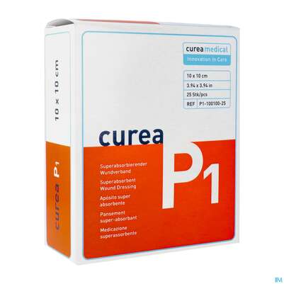 Sie sehen eine Packung Wundauflagen Curea P1 10x 10cm 25st, Produktbild: 02 Wundauflagen Curea P1 10x 10cm 25st, A-Nr.: 3468005 - 02