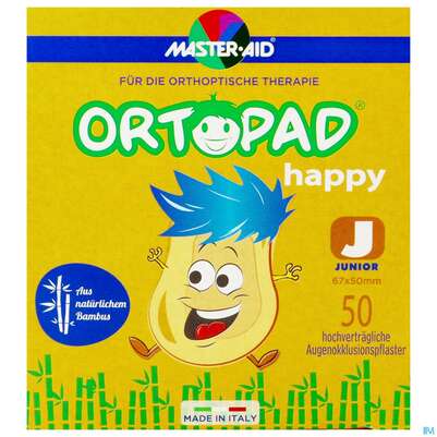Sie sehen eine Packung Augenokklusionspflaster Ortopad Happy Junior 50st, Produktbild: 01 Augenokklusionspflaster Ortopad Happy Junior 50st, A-Nr.: 4099656 - 01