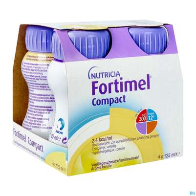 Sie sehen eine Packung Fortimel/compact/2.4 125ml Vitalflasche Vanille 24st, Produktbild: 02 Fortimel/compact/2.4 125ml Vitalflasche Vanille 24st, A-Nr.: 4293996 - 02