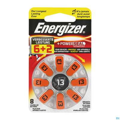 Sie sehen eine Packung Batterien Energizer 13 Ez Turn +lock 1pk, Produktbild: 01 Batterien Energizer 13 Ez Turn +lock 1pk, A-Nr.: 4315568 - 01
