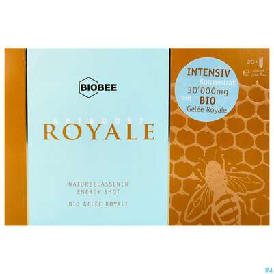 Sie sehen eine Packung Biobee Apiboost Trinkampulle Royale Bio-gelee 20st, Produktbild: 01 Biobee Apiboost Trinkampulle Royale Bio-gelee 20st, A-Nr.: 4120652 - 01