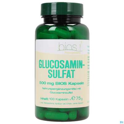 Sie sehen eine Packung Bios Glucosaminsulfat 500mg 100 Kapseln, Produktbild: 02 Bios Glucosaminsulfat 500mg 100 Kapseln, A-Nr.: 3891324 - 02