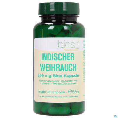 Sie sehen eine Packung Bios Indischer Weihrauch 350mg 100 Kapseln, Produktbild: 01 Bios Indischer Weihrauch 350mg 100 Kapseln, A-Nr.: 3891637 - 01