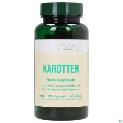 Sie sehen eine Packung Bios Karotten 100 Kapseln, Produktbild: 01 Bios Karotten 100 Kapseln, A-Nr.: 3891761 - 01