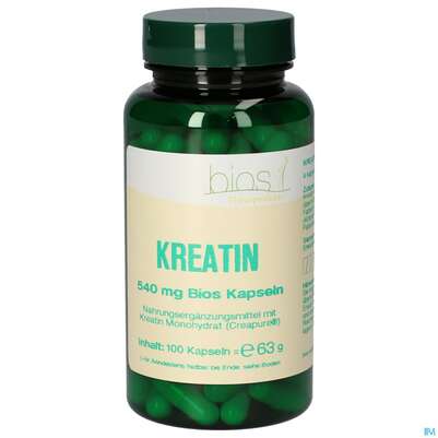 Sie sehen eine Packung Bios Kreatin 540mg 100 Kapseln, Produktbild: 01 Bios Kreatin 540mg 100 Kapseln, A-Nr.: 3891896 - 01